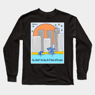 Sharks Funny Satirical Cartoon On Climate Change Long Sleeve T-Shirt